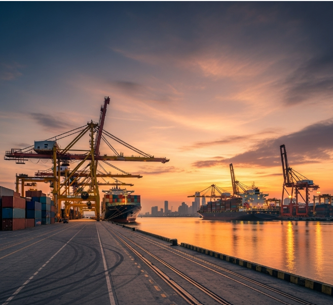 Port cranes and containers