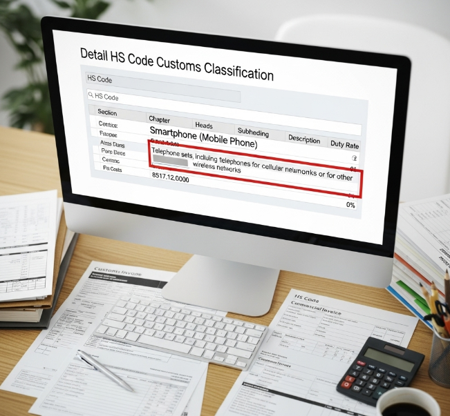 HS Code classification on screen